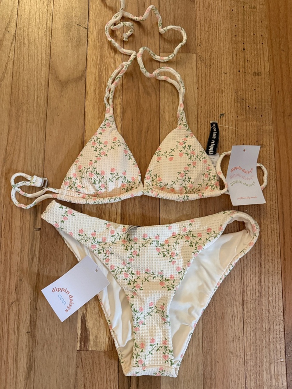 Dippin' Daisy's Cream Bikini Set with Pink Floral Print